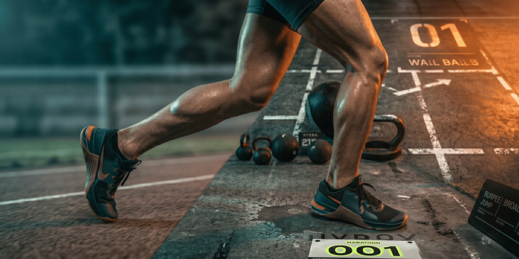 Atleta realizando un entrenamiento de alta intensidad para una competición de Hyrox vs CrossFit.