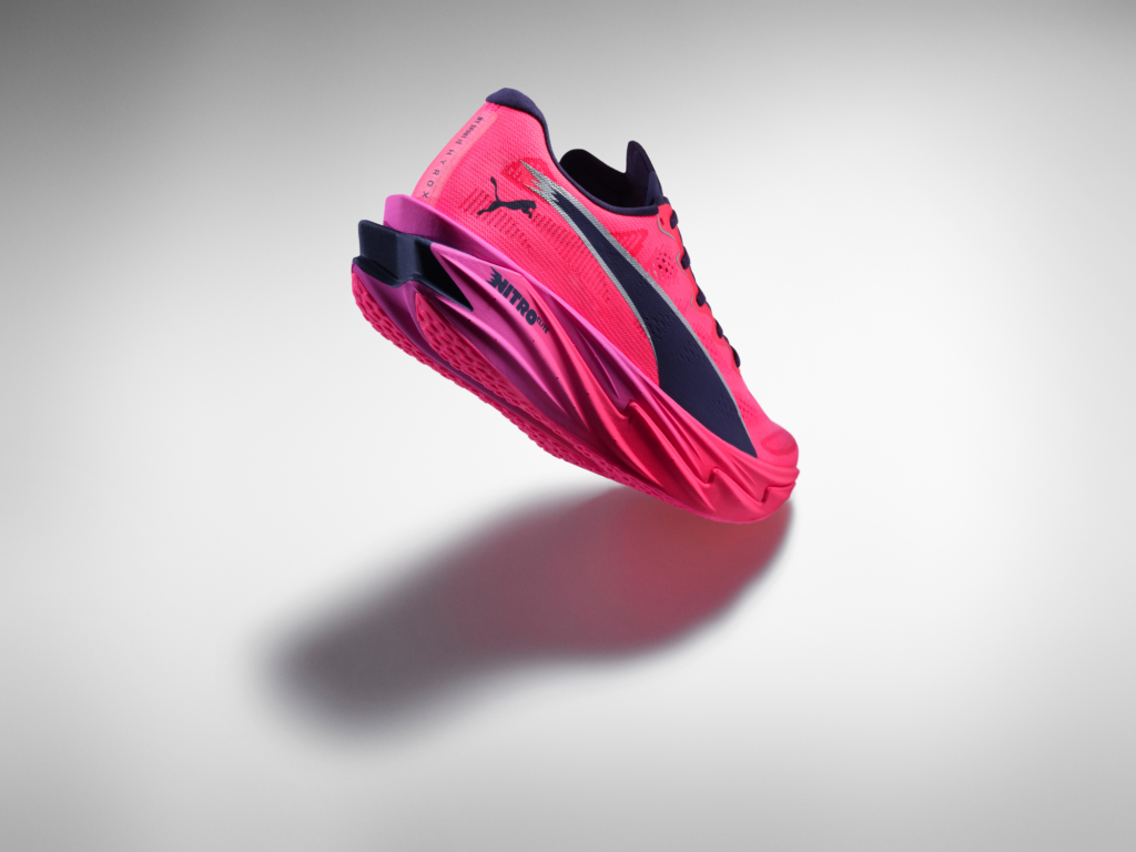Heel detail of the official Puma Deviate Nitro Elite 3 HYROX edition featuring the 'My Sport is HYROX' branding, highlighting its status as elite competition footwear